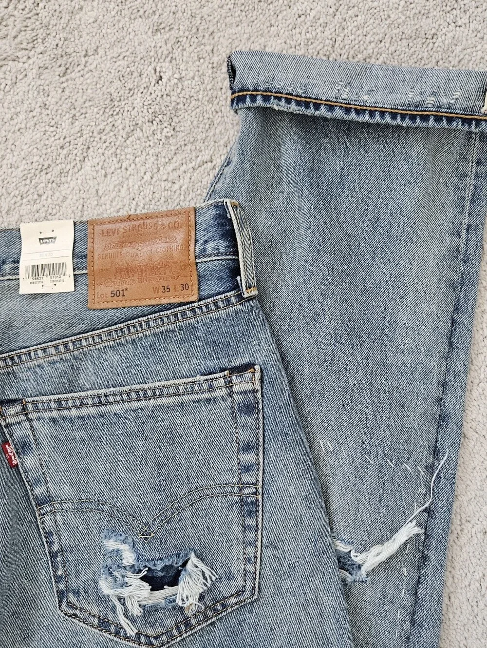 NWT Levis Selvedge 501 Original Straight Leg Jeans Patchwork Stitched Men 35x30